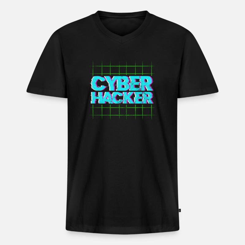 Hacker - Männer Premium Bio T-Shirt mit V-Ausschnitt - Schwarz