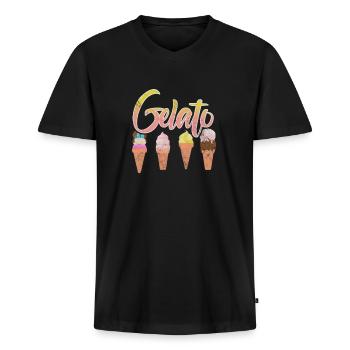 Ijs - Mannen Premium Bio T-shirt met V-hals - zwart - Voor - Nico (187cm)