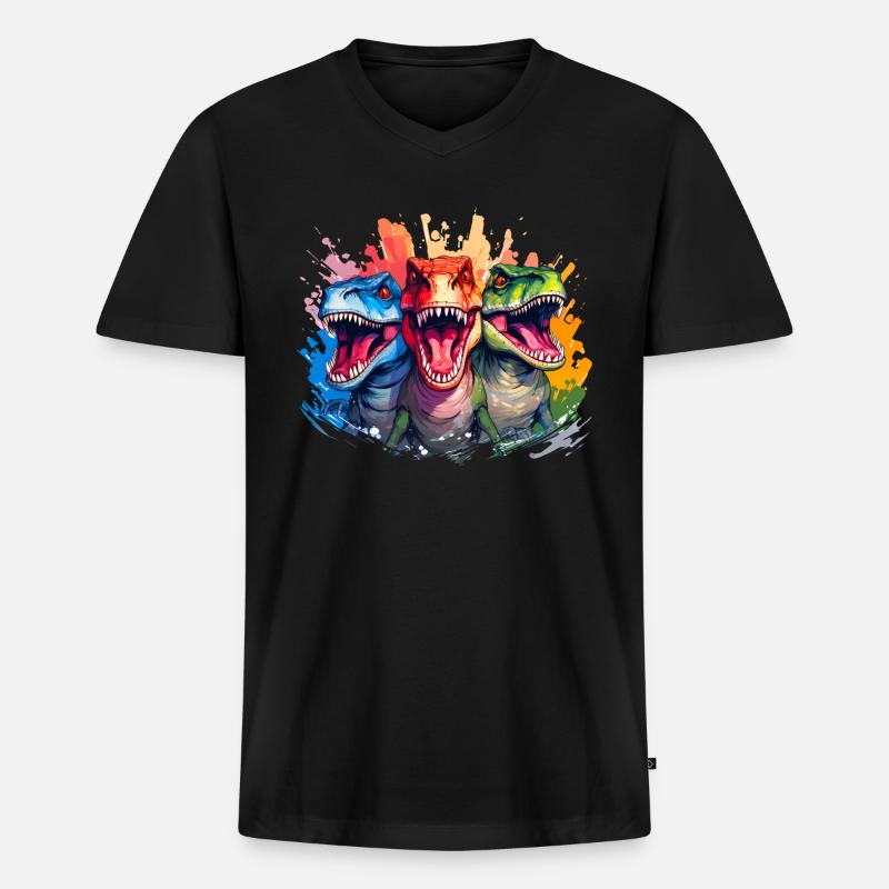 T-Rex Squad - Männer Premium Bio T-Shirt mit V-Ausschnitt - Schwarz