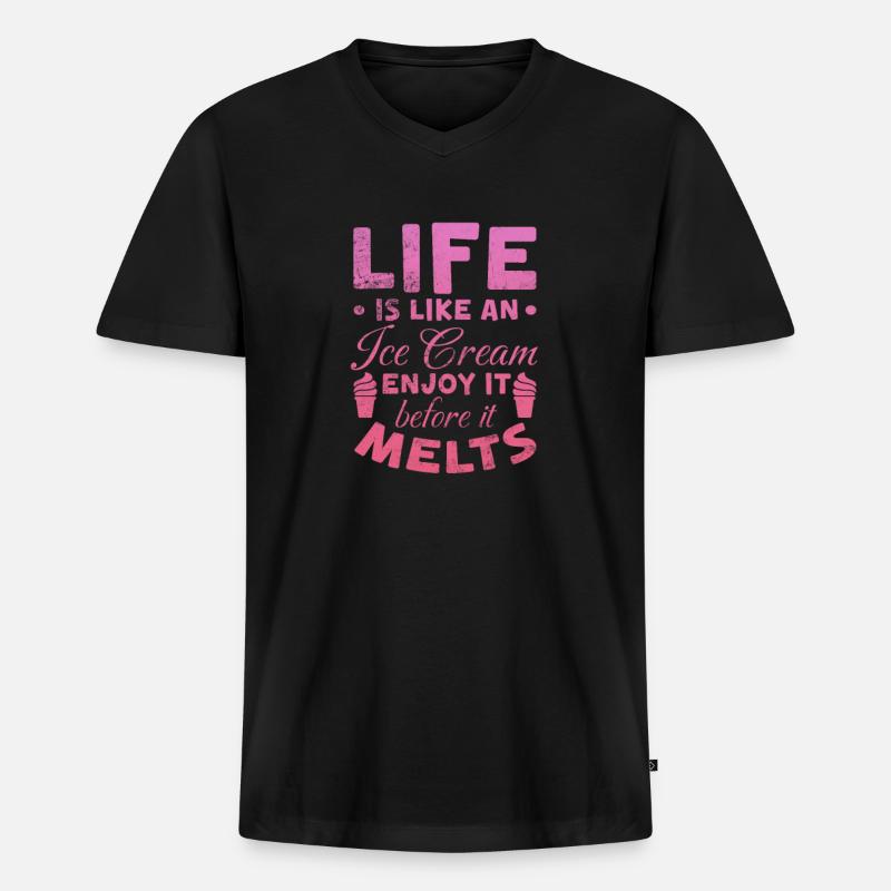 Eiscreme - Männer Premium Bio T-Shirt mit V-Ausschnitt - Schwarz