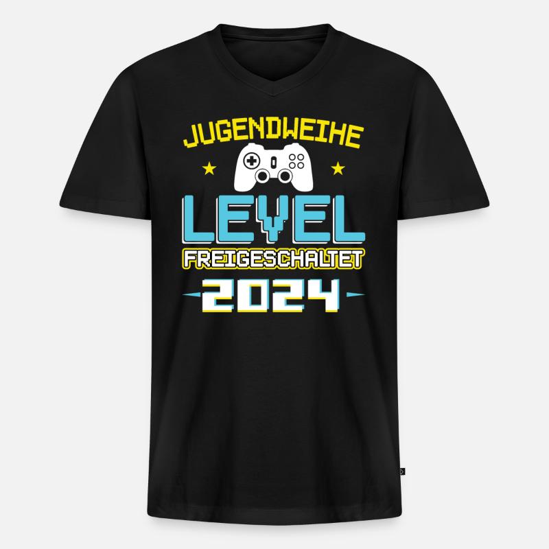 Jugendweihe 2024 Mädchen Junge - Männer Premium Bio T-Shirt mit V-Ausschnitt - Schwarz