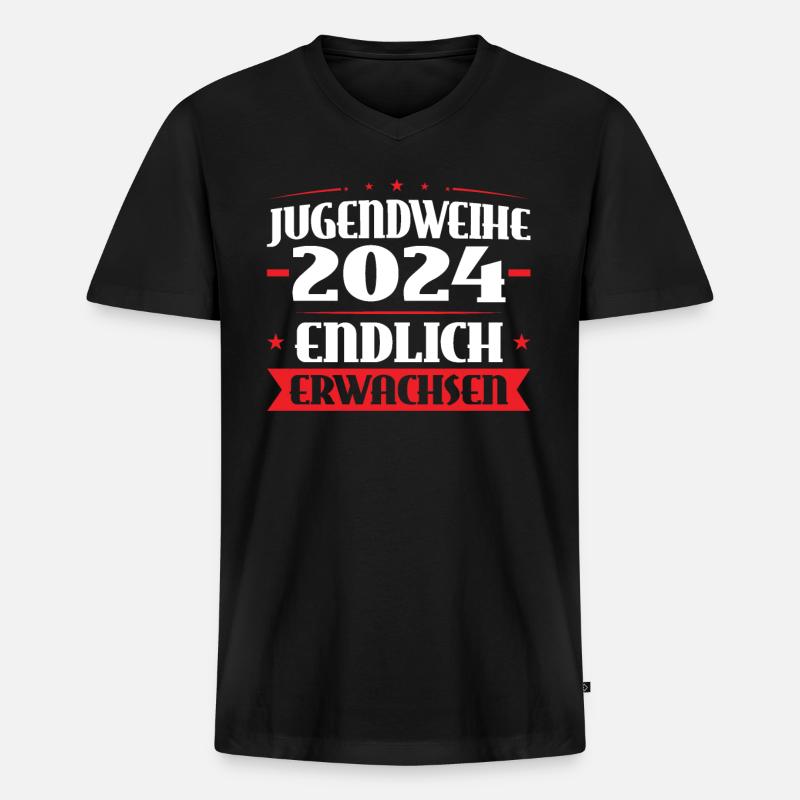 Jugendweihe 2024 Mädchen Junge - Männer Premium Bio T-Shirt mit V-Ausschnitt - Schwarz