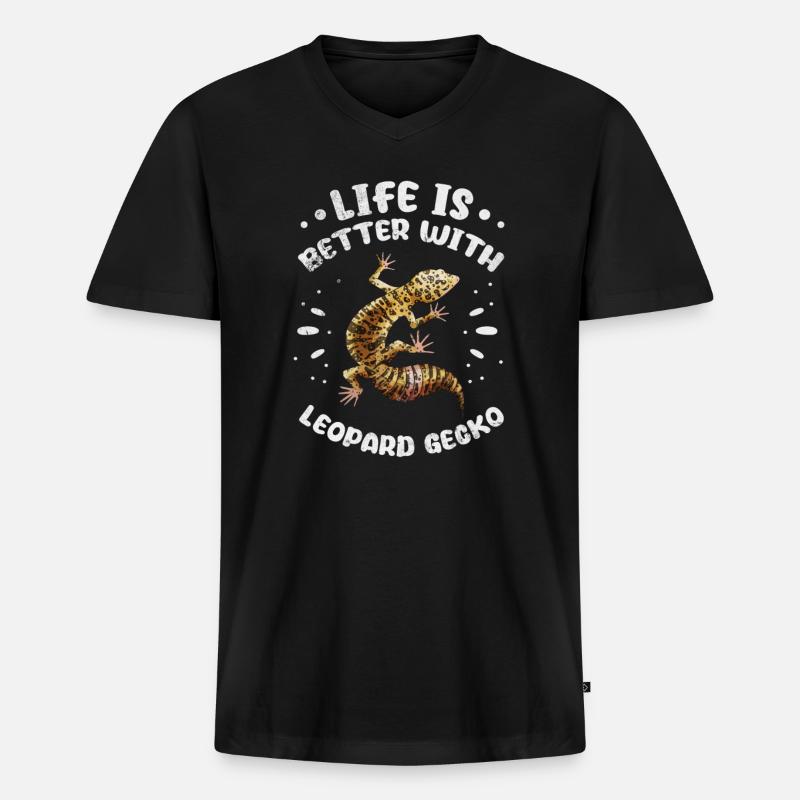 Gecko - Männer Premium Bio T-Shirt mit V-Ausschnitt - Schwarz