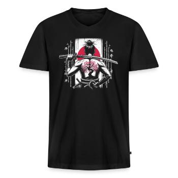 Samurai - Männer Premium Bio T-Shirt mit V-Ausschnitt - Schwarz - Vorne - Nico (187cm)