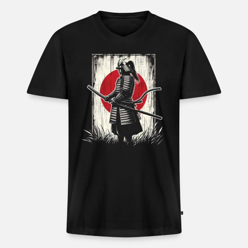 Samurai - Männer Premium Bio T-Shirt mit V-Ausschnitt - Schwarz