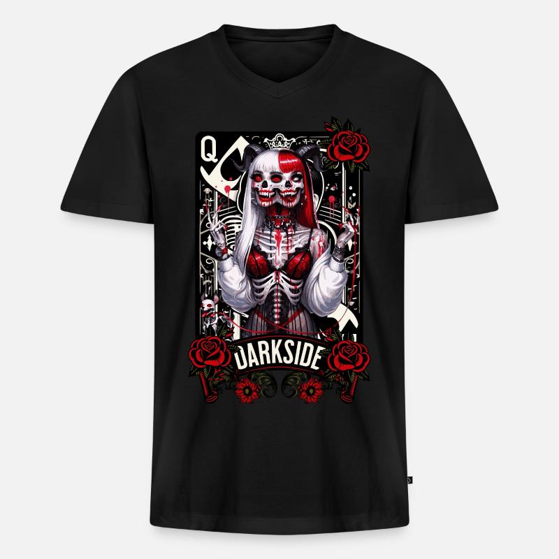 DARKSIDE QUEEN Playing card - Männer Premium Bio T-Shirt mit V-Ausschnitt - Schwarz