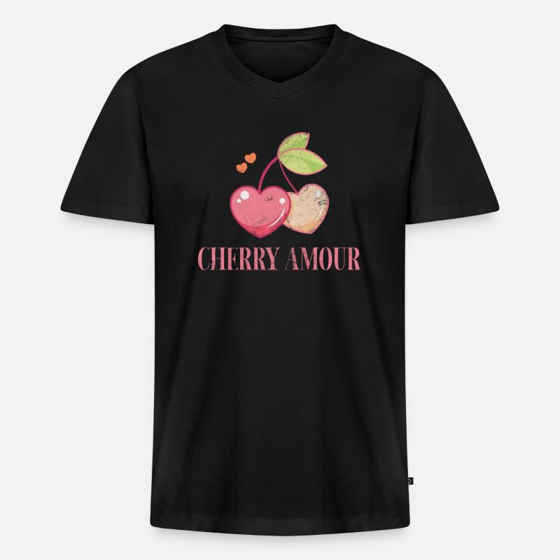 Kirsche - Männer Premium Bio T-Shirt mit V-Ausschnitt - Schwarz