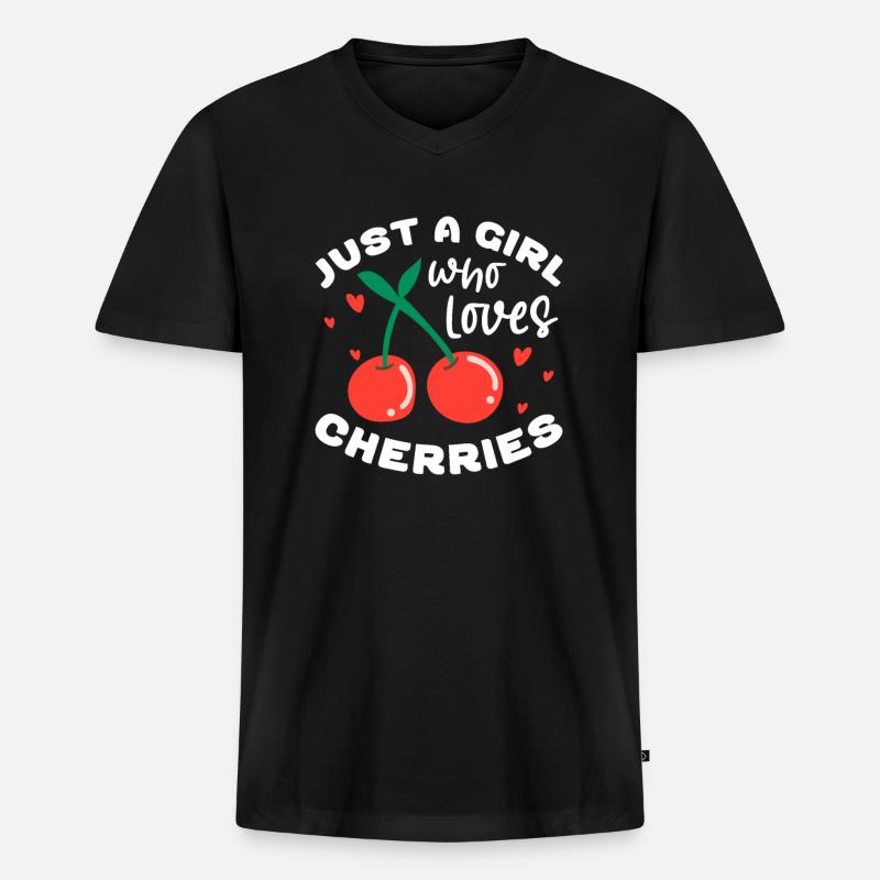 Kirsche Kirschbaum Kirschblüte Frucht Geschenk - Männer Premium Bio T-Shirt mit V-Ausschnitt - Schwarz