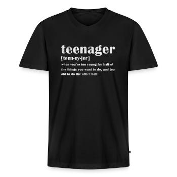 Teenager - Männer Premium Bio T-Shirt mit V-Ausschnitt - Schwarz - Vorne - Nico (187cm)