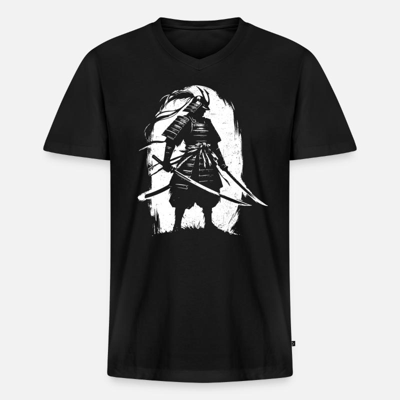 Samurai - Männer Premium Bio T-Shirt mit V-Ausschnitt - Schwarz
