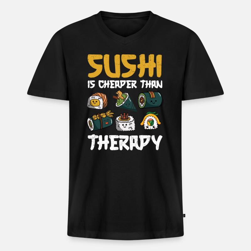 Sushi - Männer Premium Bio T-Shirt mit V-Ausschnitt - Schwarz