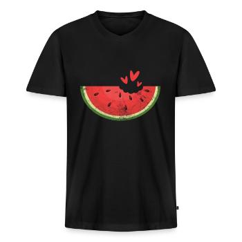 Watermelon - Men's Premium Organic T-shirt with V-neck - black - Front - Nico (187cm)
