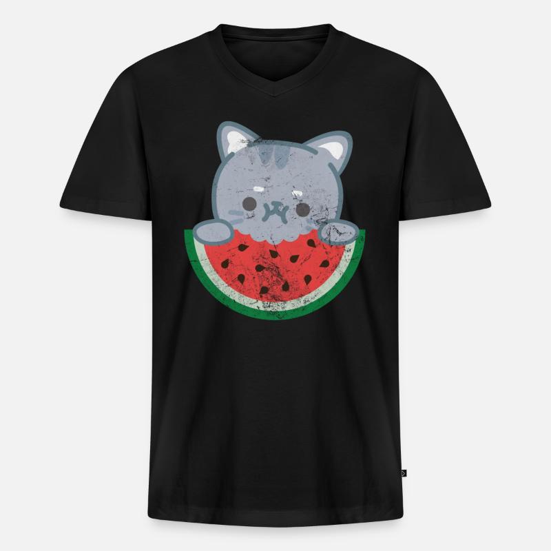 Wassermelone - Männer Premium Bio T-Shirt mit V-Ausschnitt - Schwarz