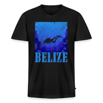 Belize - Men's Premium Organic T-shirt with V-neck - black - Front - Nico (187cm)