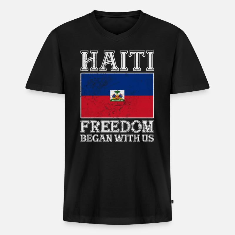 Haiti - Männer Premium Bio T-Shirt mit V-Ausschnitt - Schwarz
