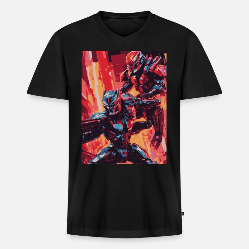 robot 05 - Männer Premium Bio T-Shirt mit V-Ausschnitt - Schwarz
