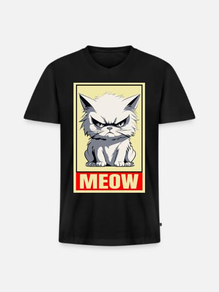 Chat Miaou Drôle - T-shirt encolure en V Premium bio Homme - noir