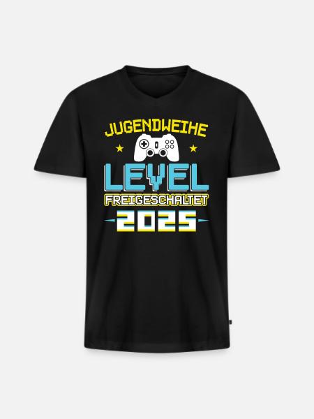 Jugendweihe 2025 Mädchen Junge - Männer Premium Bio T-Shirt mit V-Ausschnitt - Schwarz