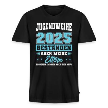 Jugendweihe 2025 Mädchen Junge - Männer Premium Bio T-Shirt mit V-Ausschnitt - Schwarz - Vorne - Nico (187cm)