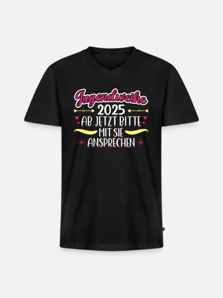 Jugendweihe 2025 Mädchen Junge - Männer Premium Bio T-Shirt mit V-Ausschnitt - Schwarz