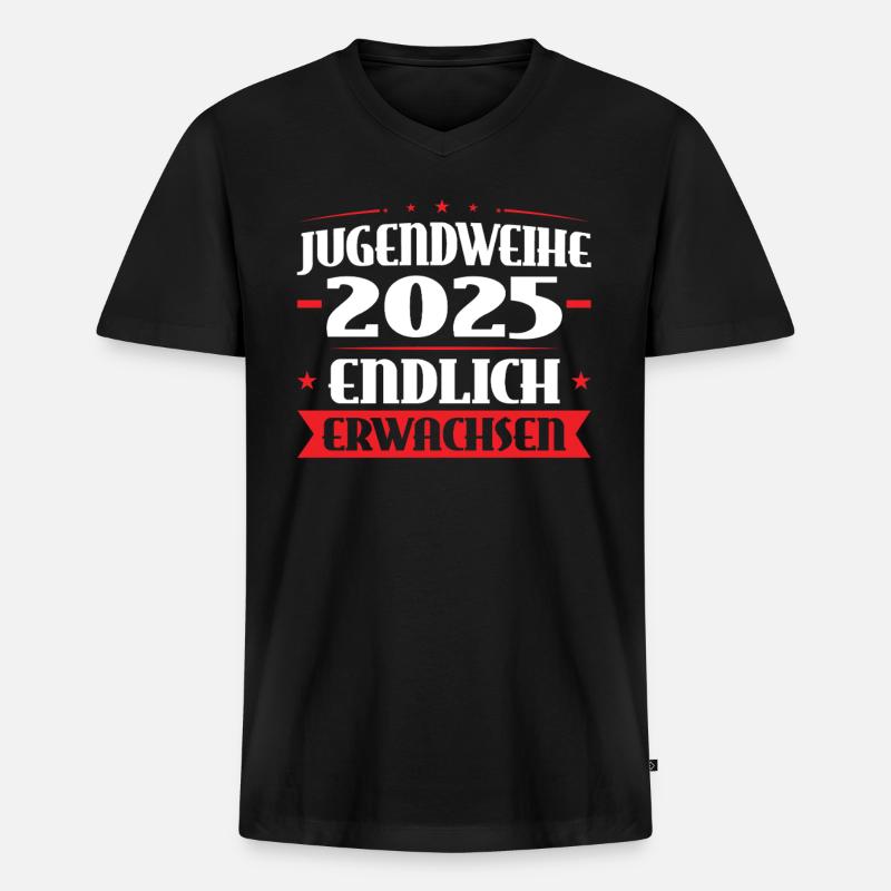 Jugendweihe 2025 Mädchen Junge - Männer Premium Bio T-Shirt mit V-Ausschnitt - Schwarz
