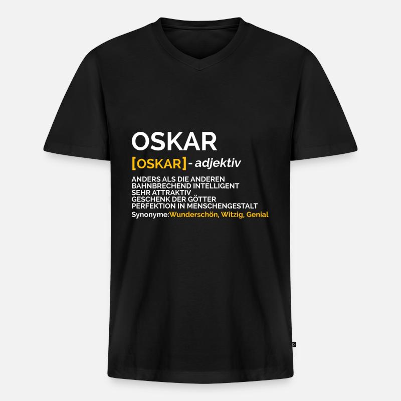 Oskar - Männer Premium Bio T-Shirt mit V-Ausschnitt - Schwarz