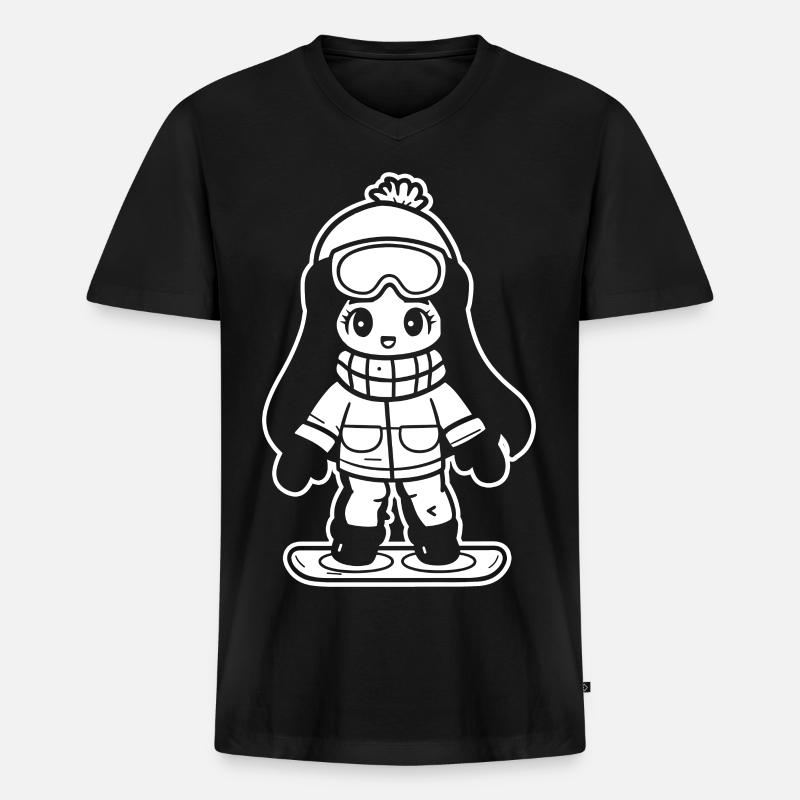 Snowboarder Mädchen - Männer Premium Bio T-Shirt mit V-Ausschnitt - Schwarz