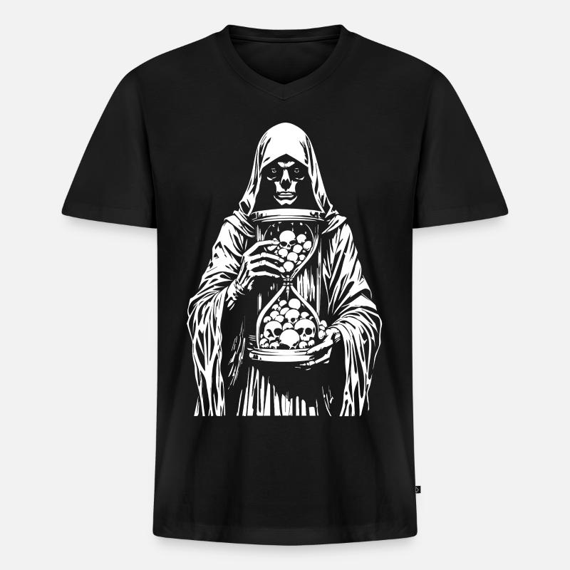 Sensenmann mit Schädeln - Männer Premium Bio T-Shirt mit V-Ausschnitt - Schwarz