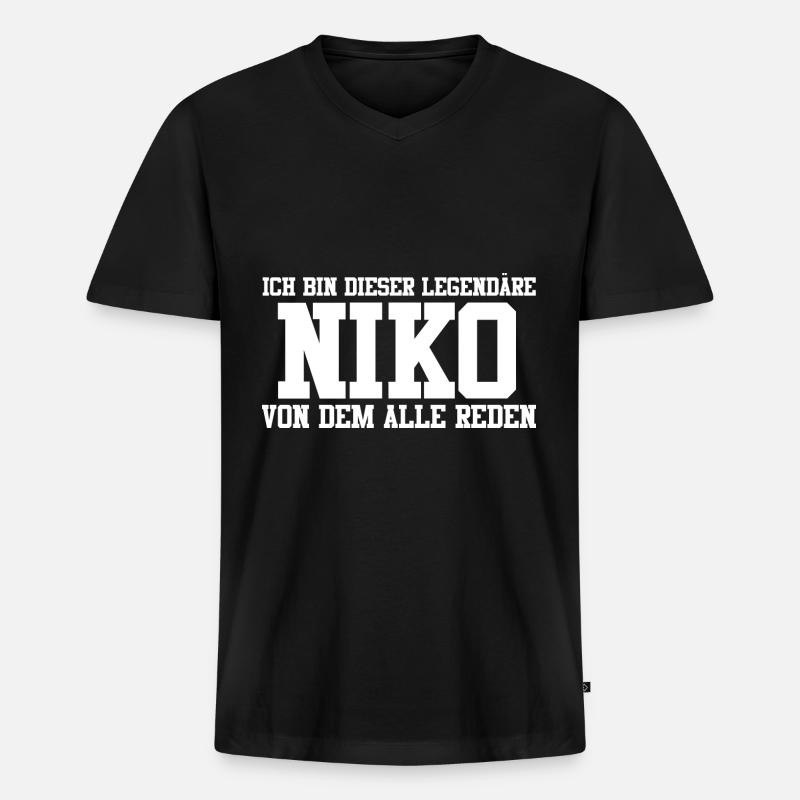 Niko Name Design - Männer Premium Bio T-Shirt mit V-Ausschnitt - Schwarz