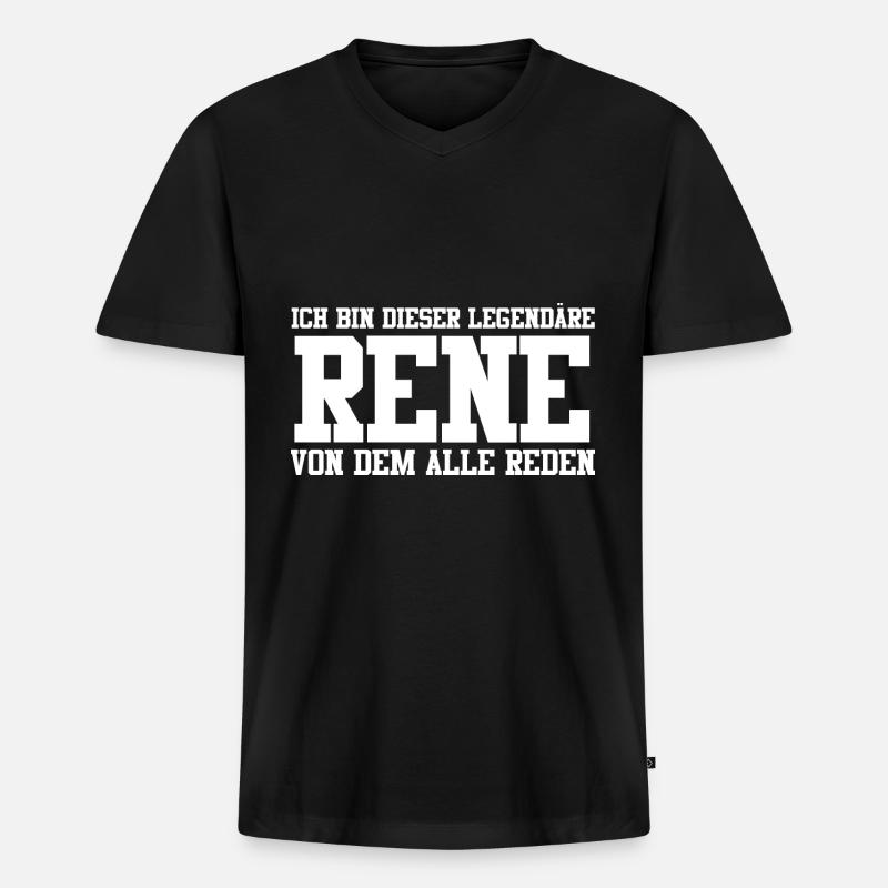 Rene Name Design - Männer Premium Bio T-Shirt mit V-Ausschnitt - Schwarz