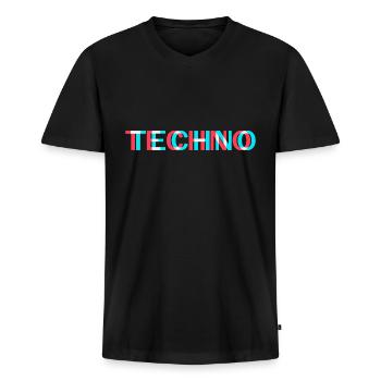 Techno Rave Electro Music Trance House Festival - T-shirt encolure en V Premium bio Homme - noir - Devant - Nico (187cm)