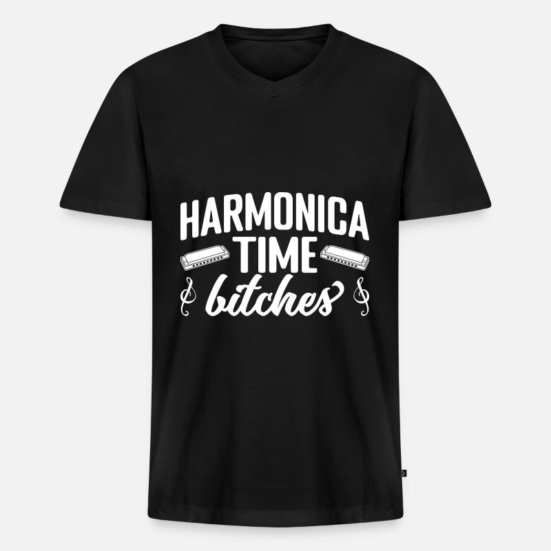Harmonica Musican Time Bitches Harmonica - Männer Premium Bio T-Shirt mit V-Ausschnitt - Schwarz