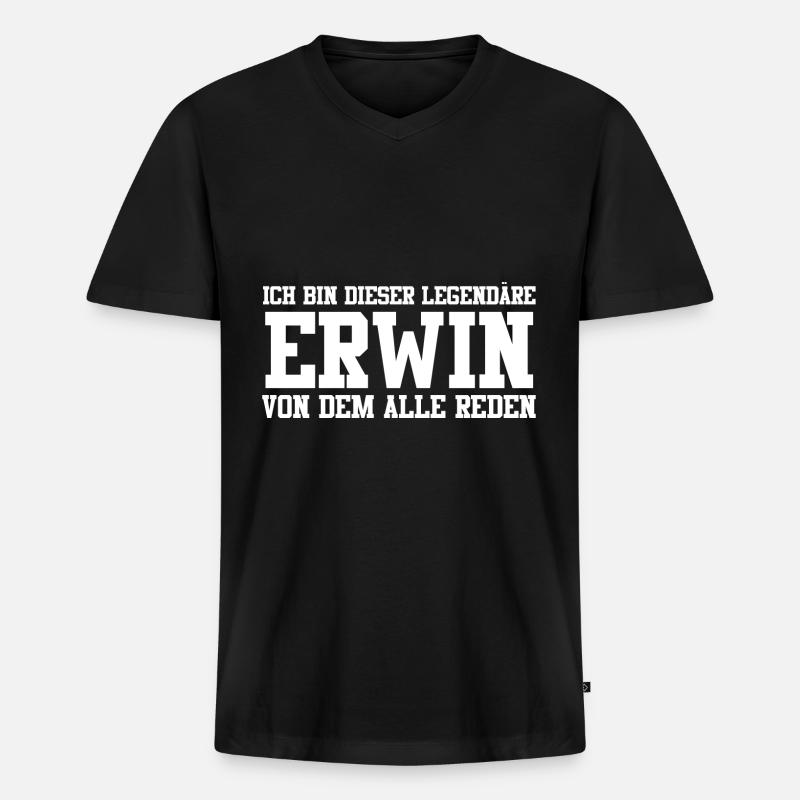Erwin Name Design - Männer Premium Bio T-Shirt mit V-Ausschnitt - Schwarz