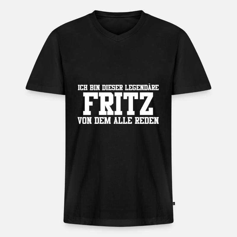 Fritz Name Design - Männer Premium Bio T-Shirt mit V-Ausschnitt - Schwarz