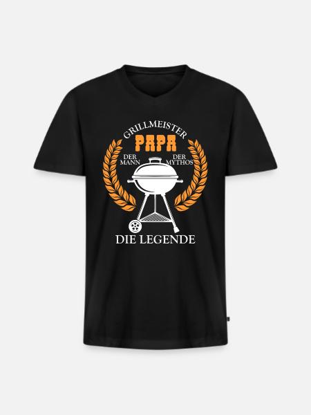 Grillmeister Papa Mann Geschenkidee - Männer Premium Bio T-Shirt mit V-Ausschnitt - Schwarz
