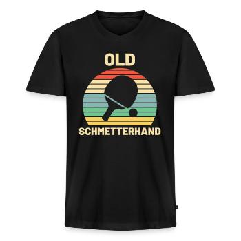 Old Schmetterhand Tischtennis Geschenk - Männer Premium Bio T-Shirt mit V-Ausschnitt - Schwarz - Vorne - Nico (187cm)