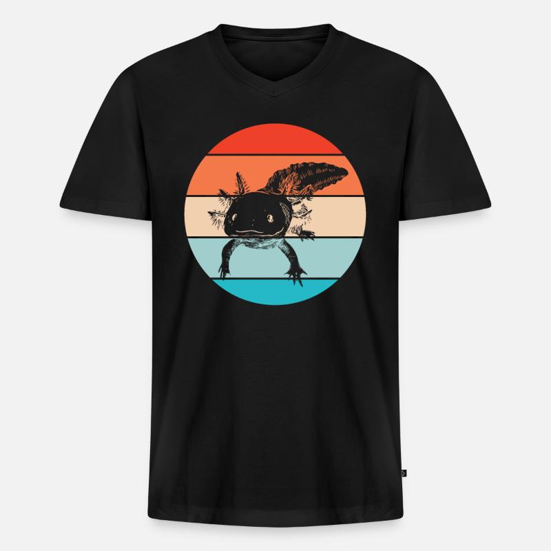 Axolotl Retro - Männer Premium Bio T-Shirt mit V-Ausschnitt - Schwarz