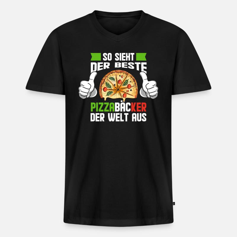 Weltbester Pizzabäcker Geschenkidee - Männer Premium Bio T-Shirt mit V-Ausschnitt - Schwarz