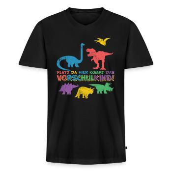 Vorschule Vorschulkind Dino Dinosaurier - Männer Premium Bio T-Shirt mit V-Ausschnitt - Schwarz - Vorne - Nico (187cm)