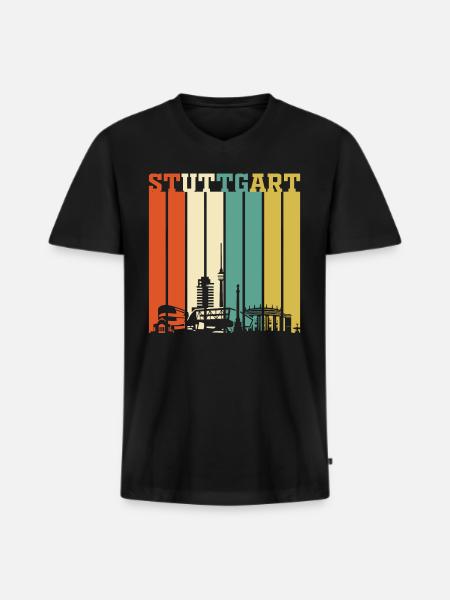 Stuttgart | Stuttgart Geschenk Skyline - Männer Premium Bio T-Shirt mit V-Ausschnitt - Schwarz