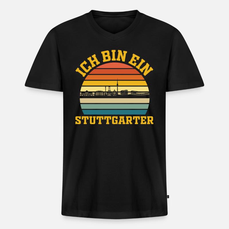 Stuttgart | Ich bin ein Stuttgarter - Männer Premium Bio T-Shirt mit V-Ausschnitt - Schwarz