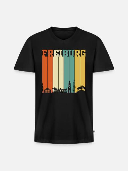 Freiburg Skyline - Männer Premium Bio T-Shirt mit V-Ausschnitt - Schwarz