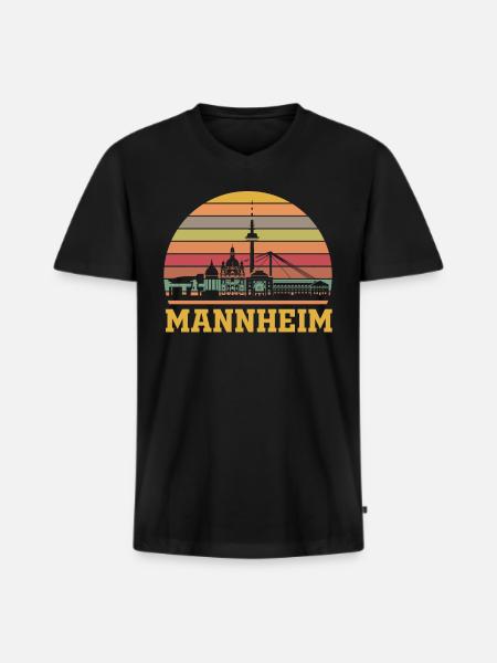 Mannheim - Männer Premium Bio T-Shirt mit V-Ausschnitt - Schwarz