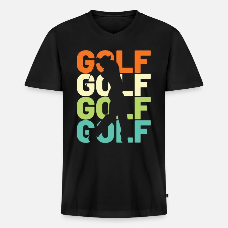 Golf Golfer Retro - Männer Premium Bio T-Shirt mit V-Ausschnitt - Schwarz
