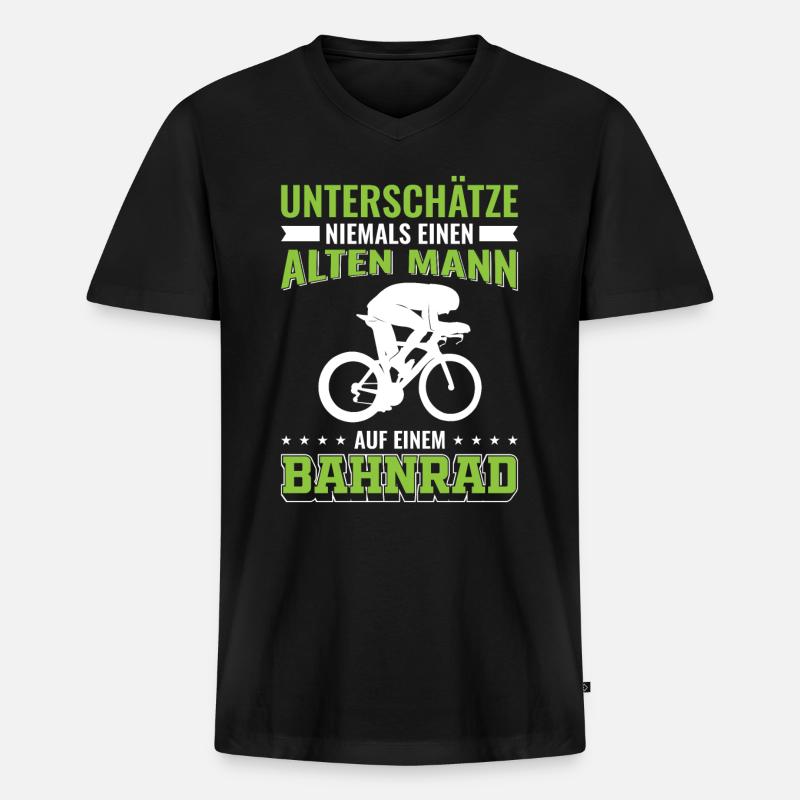 Bahnrad | Alter Mann Bahnradfahrer Geschenk - Männer Premium Bio T-Shirt mit V-Ausschnitt - Schwarz