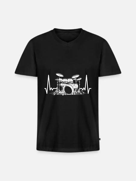 Drums Heartbeat EKG Drummer Drum - Men's Premium Organic T-shirt with V-neck - black