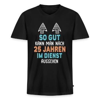 Jubiläum 25 Jahre Geschenk Arbeit Lustig Spruch - Männer Premium Bio T-Shirt mit V-Ausschnitt - Schwarz - Vorne - Nico (187cm)