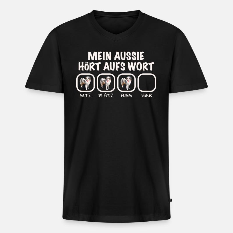 Australian Shepherd - Männer Premium Bio T-Shirt mit V-Ausschnitt - Schwarz