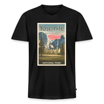 Yosemite National Park Retro Poster Souvenir - Männer Premium Bio T-Shirt mit V-Ausschnitt - Schwarz - Vorne - Nico (187cm)