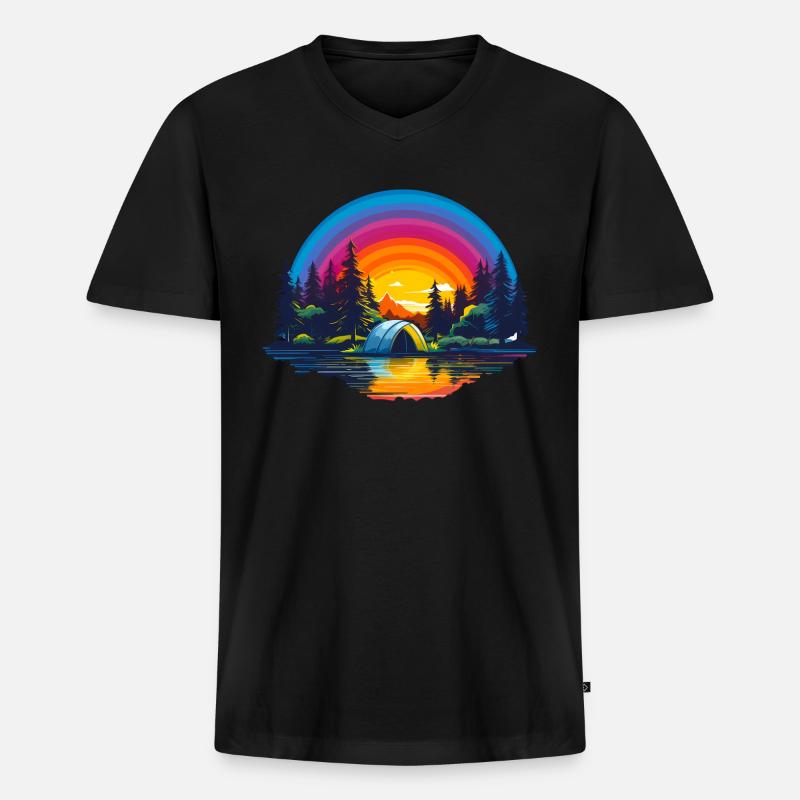 Regenbogen Camping - Männer Premium Bio T-Shirt mit V-Ausschnitt - Schwarz